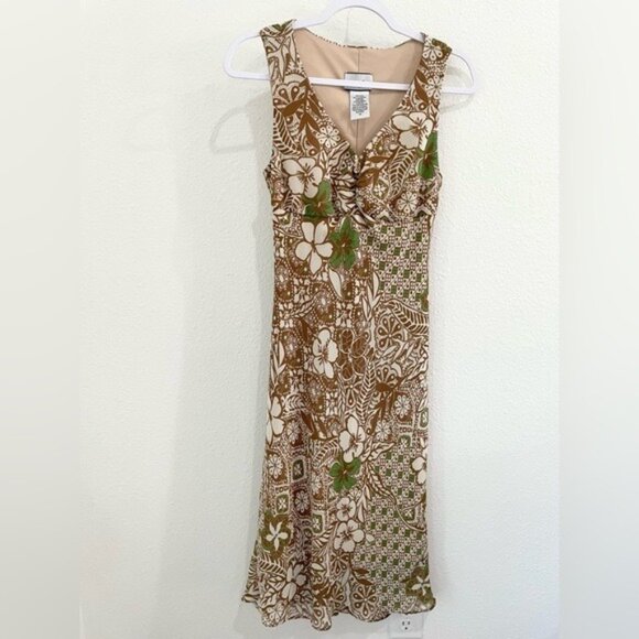 Vintage 90’s Crepe Boho Midi Dress Beach Coconut Girl Hibiscus Fairy stretch - Picture 1 of 6